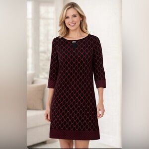 Ronni Nicole black and red geometric print shift women’s midi dress SZ 16